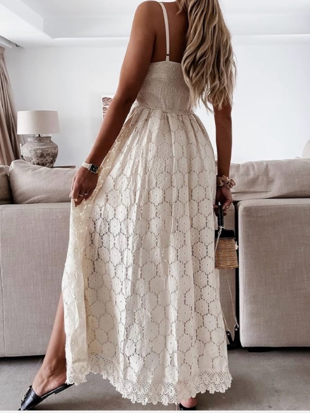 Cupshe White Lace Maxi Dress with Crochet Waist. In perfect condition . White . - Picture 2 of 9